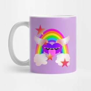 Groovy Winged Lips, Rainbow & Stars - PURPLE Mug